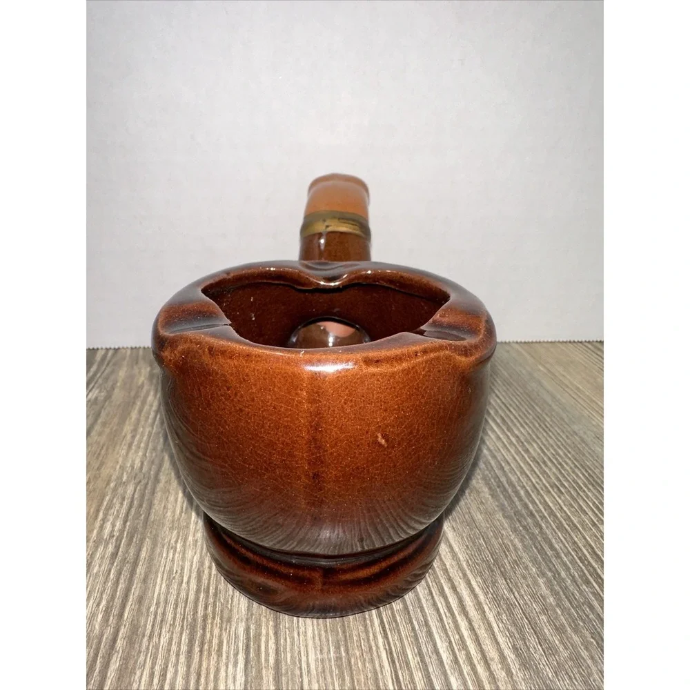 Pipe Shaped Ashtray 3 Slots Brown Tan Ceramic VTG